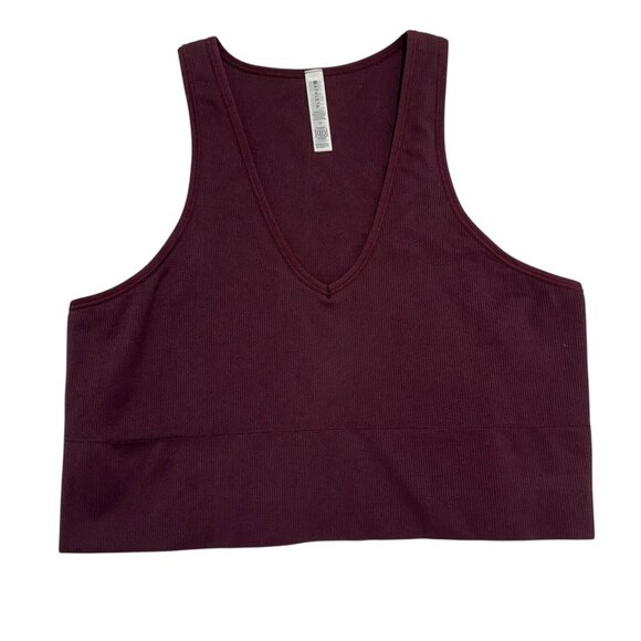 Athleta Womens Plus Size 1X Wine V-Neck Sleeveless Ribbed Cropped Tank Top - Picture 1 of 5